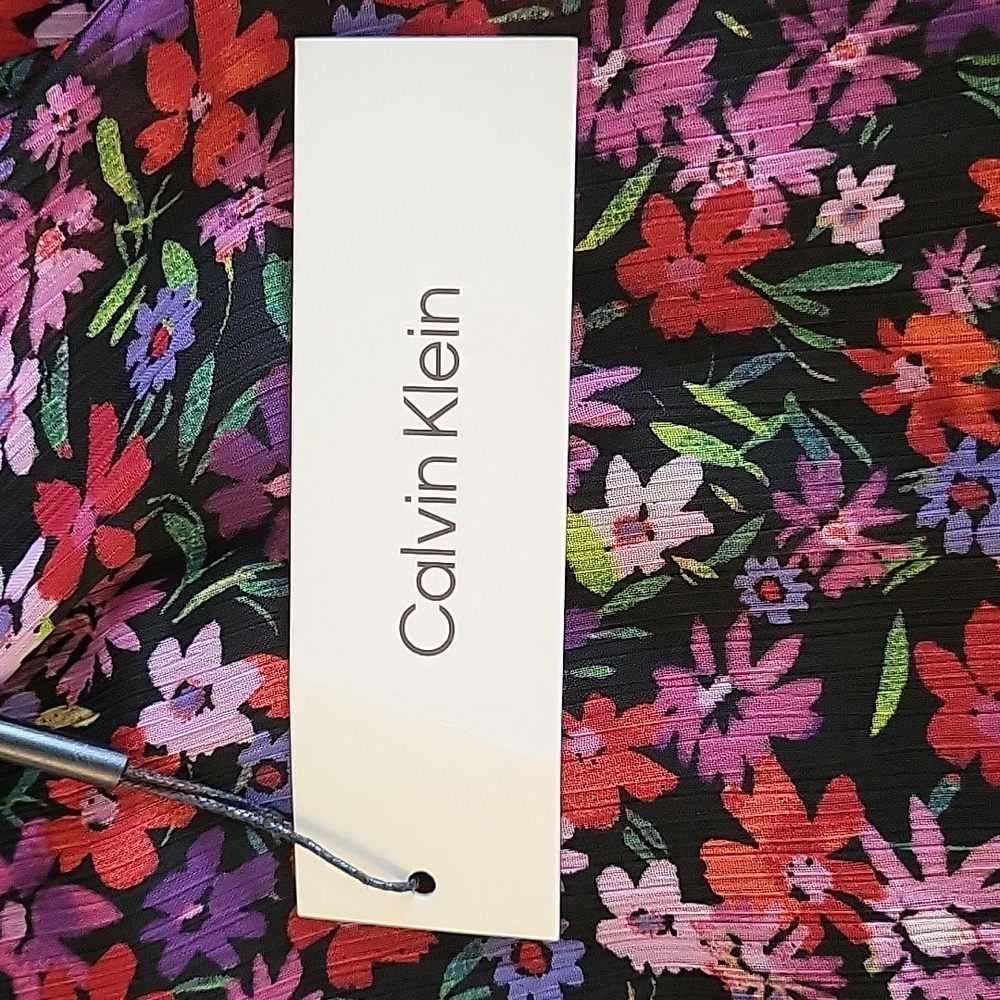 Calvin Klein Tie Beck Sleeveless Floral Print Trapeze Dress - Picture 6 of 7